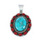 Navajo Turquoise and Coral Multi-Stone Sterling Silver Pendant NN20502